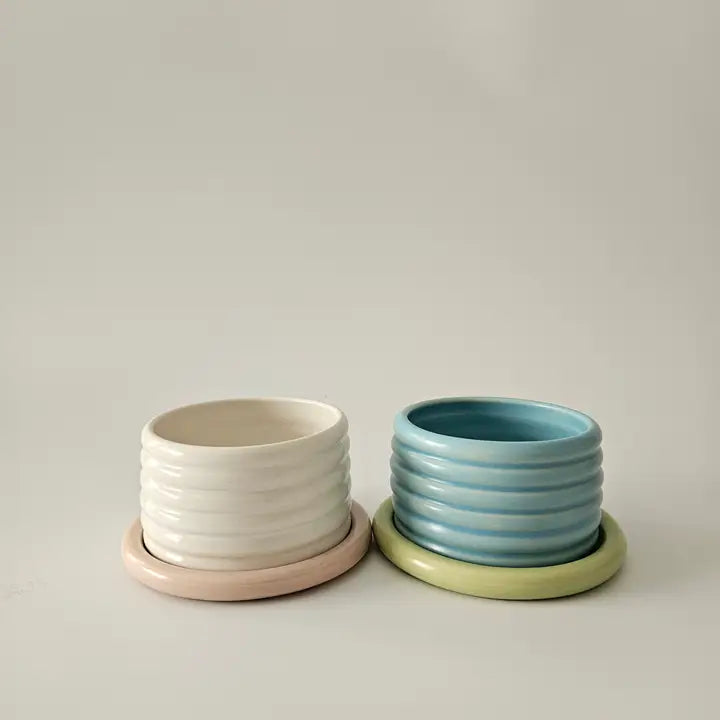 Bumpy Planter with Tray (Two-Toned) • Handmade Ceramic
