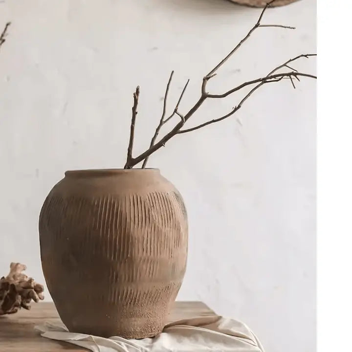 Round Earthenware Brown Pot